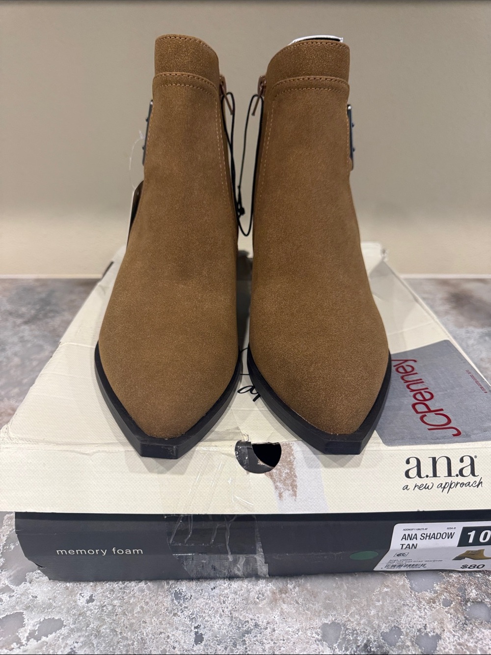 a.n.a Tan Suede Pointed Toe Ankle Booties